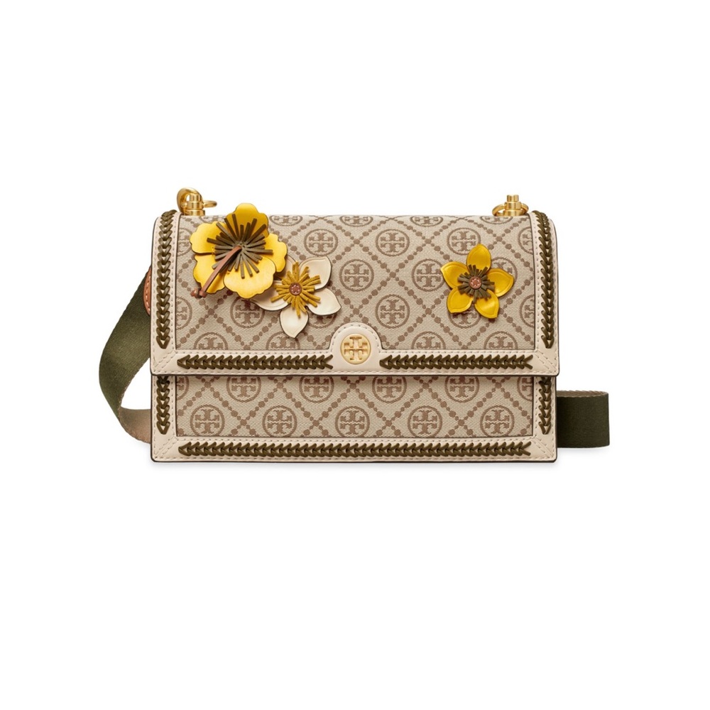 T Monogram Braided Floral Shoulder Bag